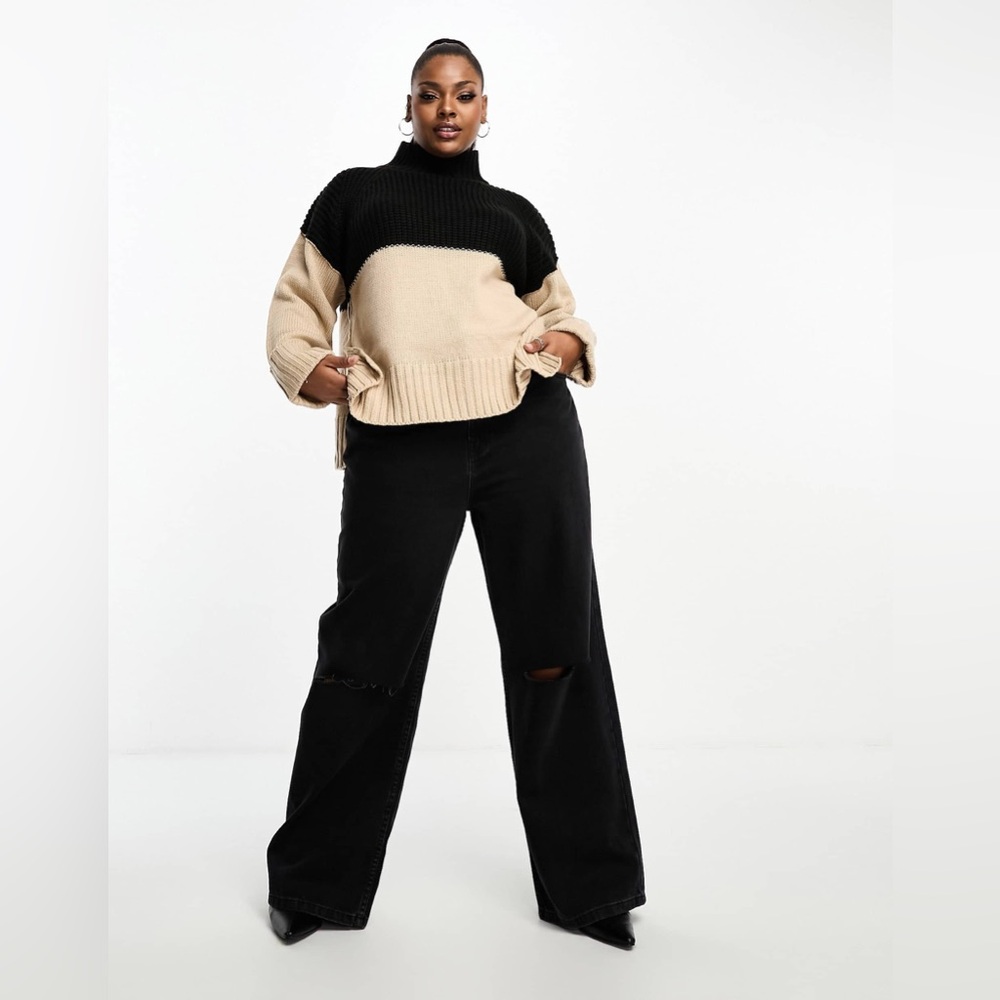 ASOS design curve high neck sweater size 22 colour block black and camel